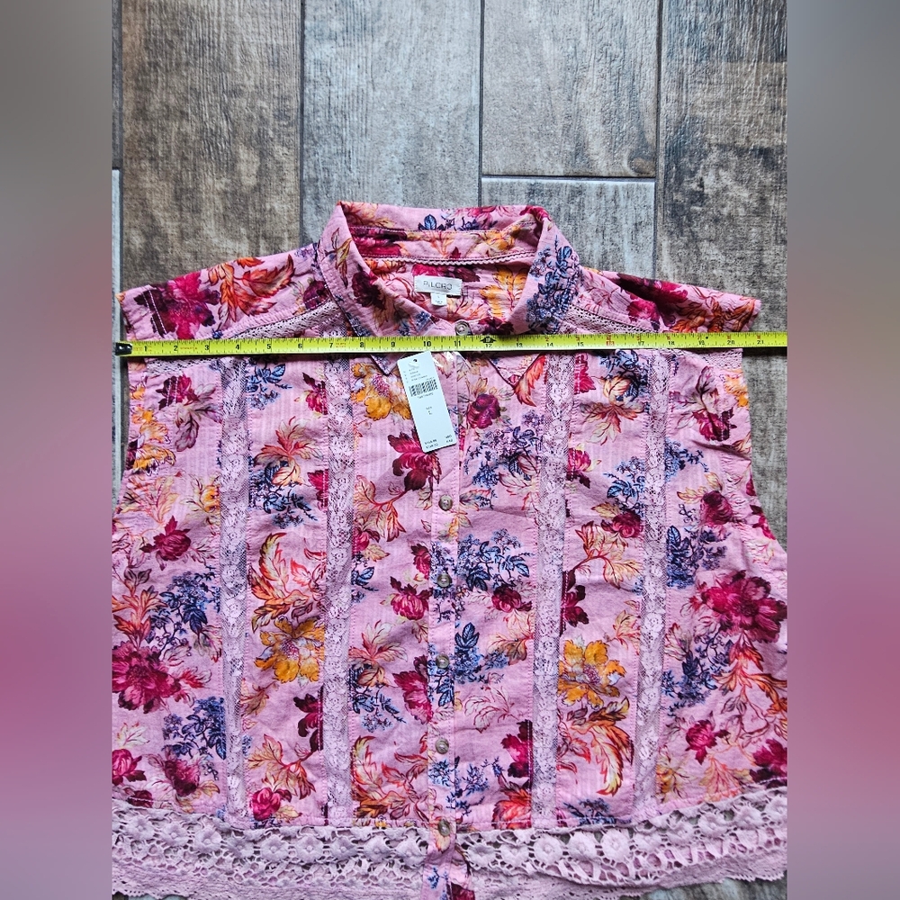 Pilcro Pink Floral Lace-Trim Sleeveless Blouse - Picture 7 of 17